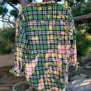 Bleach tie dye button down plaid shirt